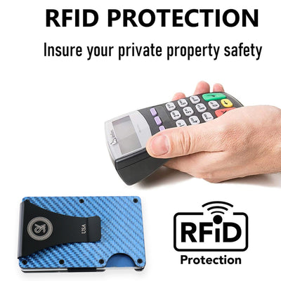 Sky Blue: RFID Blocking Carbon Fiber Wallet for Men & Women - Reinforced Money Clip - Gift Box