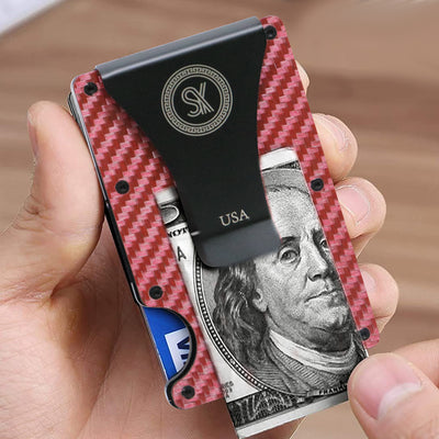Pink: RFID Blocking Carbon Fiber Wallet for Men & Women - Reinforced Money Clip - Gift Box