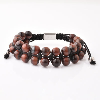Brown Gemstone Beads Bracelet, Adjustable Knot - 8mm