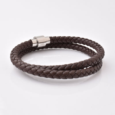 Luxury Men’s Bracelet – Double Strand Dark Brown - Silver Clasp