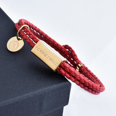 Motivational Leather Bracelet - I Can & I Will - Red