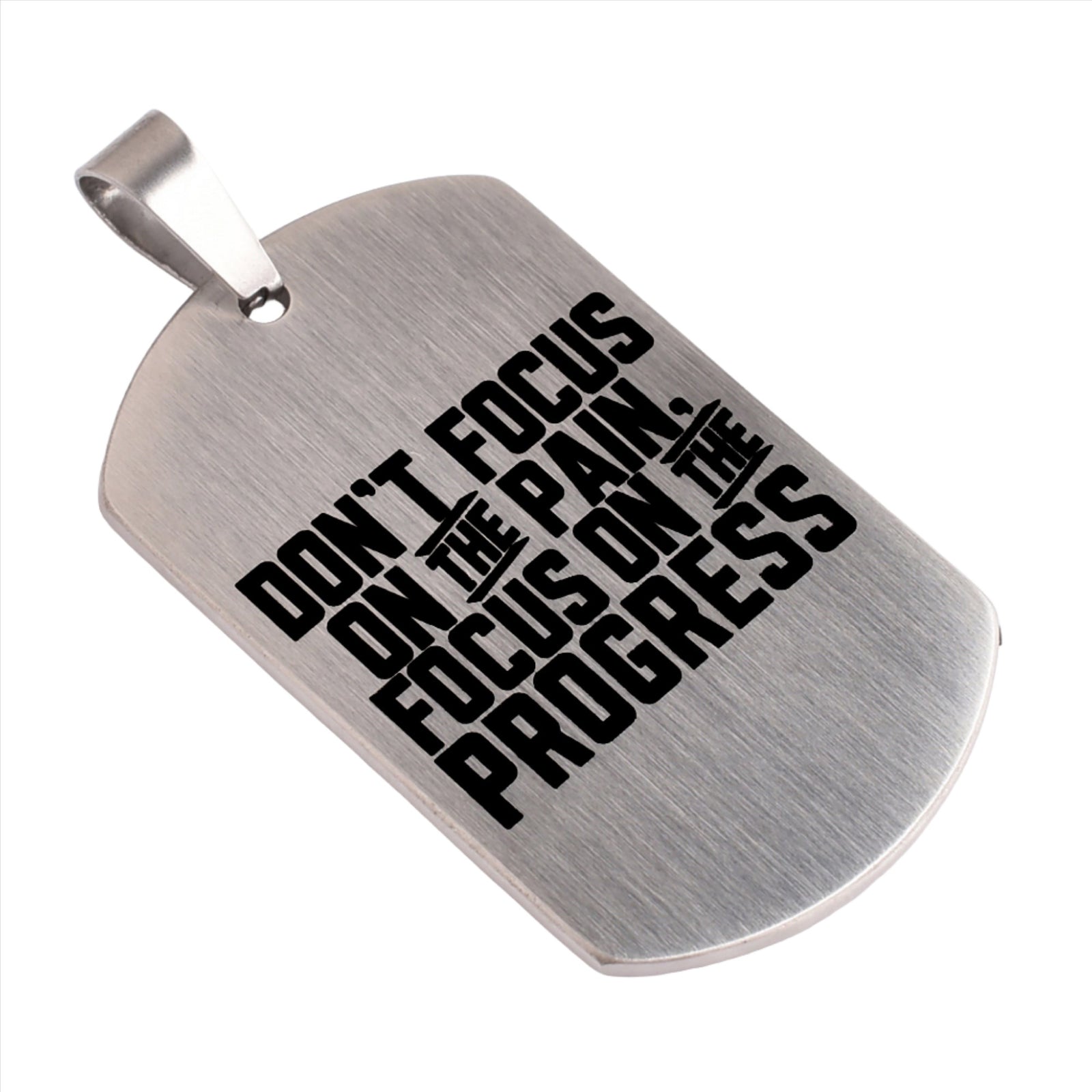 SK Zilla's Motivational Necklace Tag:  Brushed Silver - DON'T FOCUS ON THE PAIN, FOCUS ON THE PROGRESS. Leather Necklace in Egypt