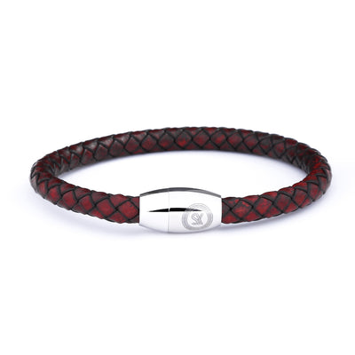 Luxury Men's Bracelet- Single Maroon - Silver Oval