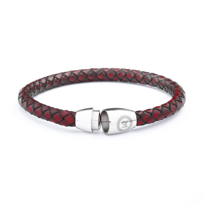 Luxury Men's Bracelet- Single Maroon - Silver Oval