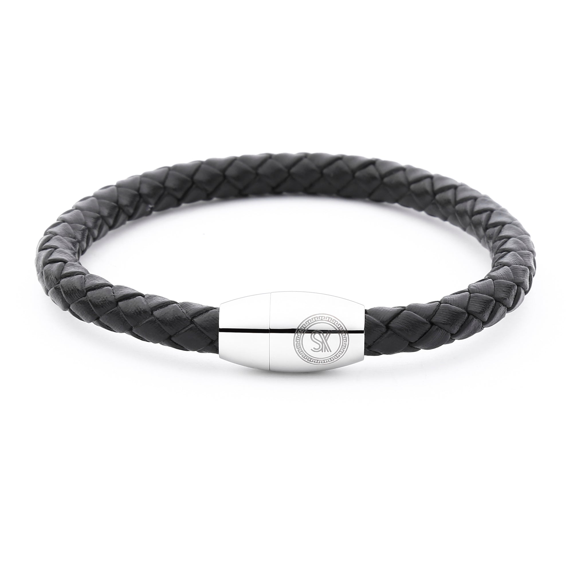 Luxury Men's Bracelet- Single Black - Silver Oval