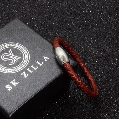 Luxury Men's Bracelet- Single Brown - Silver Oval