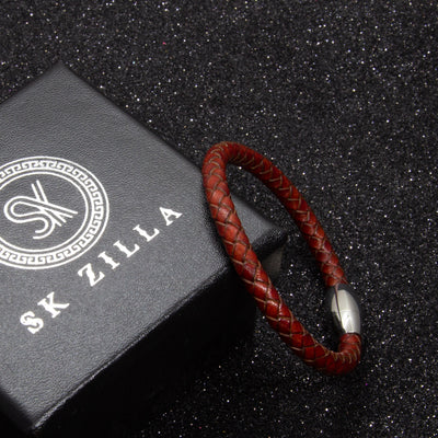 Luxury Men's Bracelet- Single Brown - Silver Oval