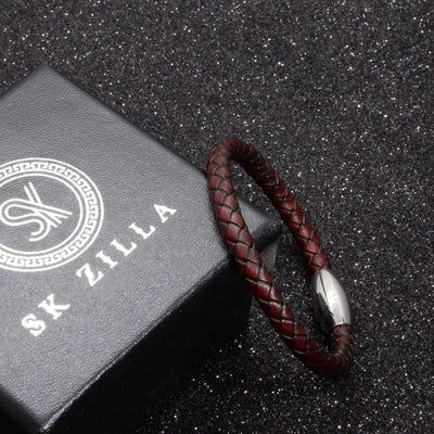 Luxury Men's Bracelet- Single Maroon - Silver Oval