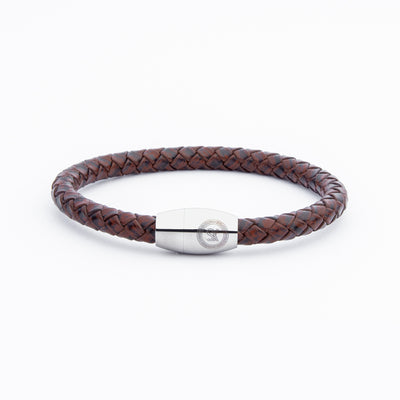 Luxury Men's Bracelet- Single Dark Brown - Silver Oval