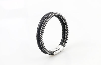 Luxury Men’s Bracelet – Double Black & Silver
