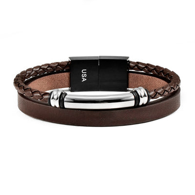 Charming Two Tone Leather Bracelet - Brown