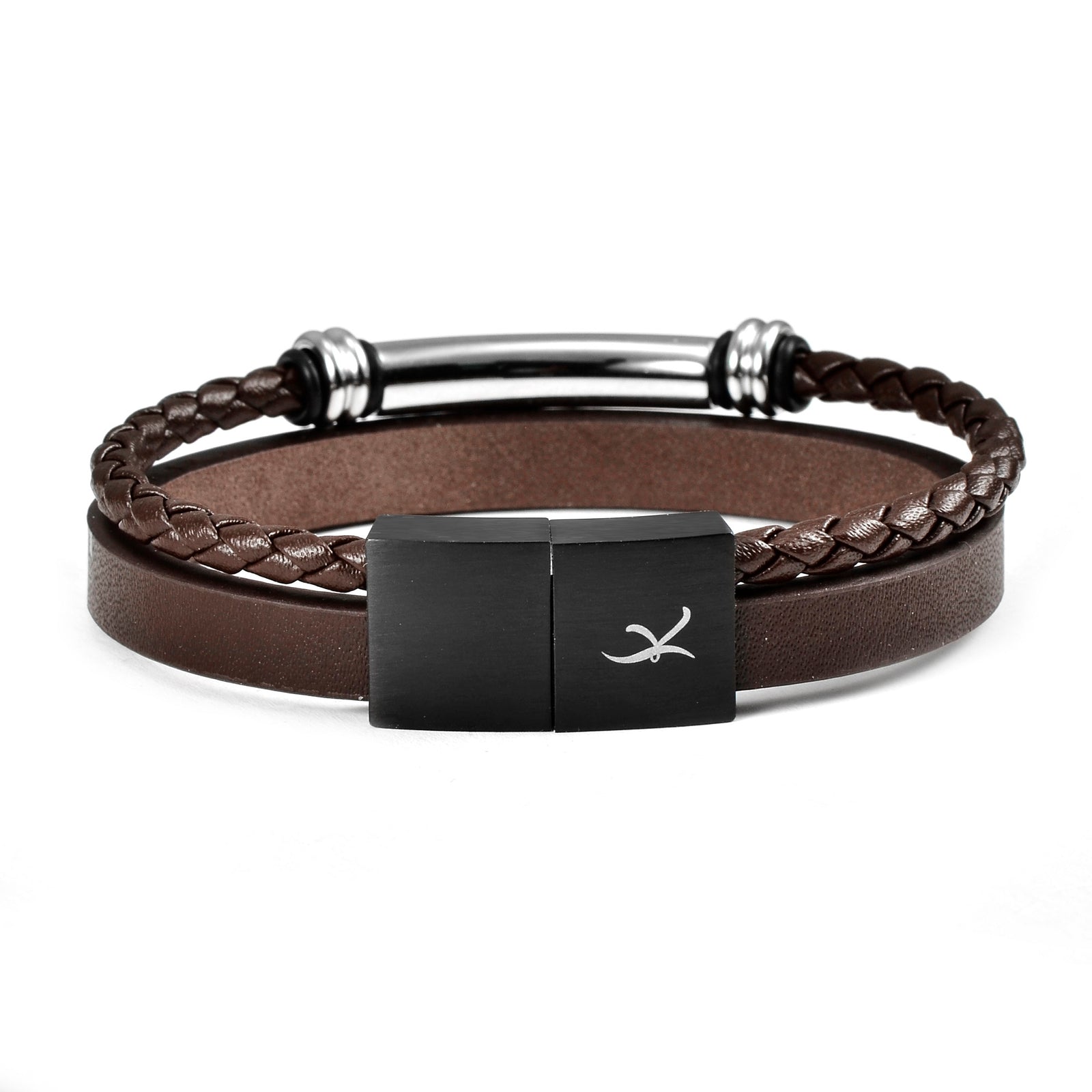 Charming Two Tone Leather Bracelet - Brown