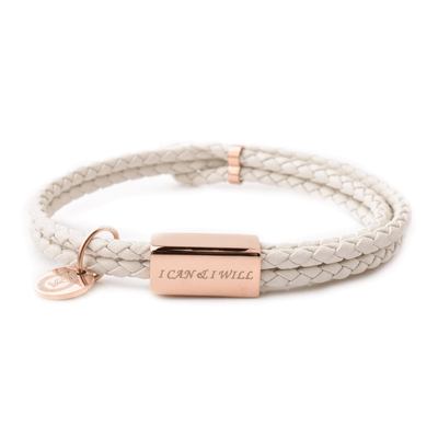 Motivational Leather Bracelet - I Can & I Will - White