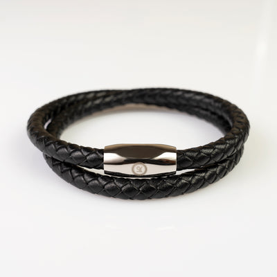 Fancy Men’s Bracelet – Double Strand Shinny Black