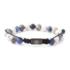 White Blue Gemstone Beads Bracelet, Adjustable Knot - 8mm