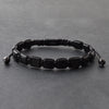 Black Flat Gemstone Beads Bracelet, Adjustable Knot - 8mm