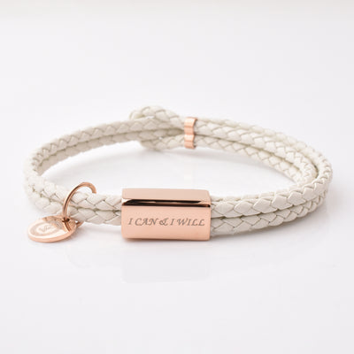Motivational Leather Bracelet - I Can & I Will - White