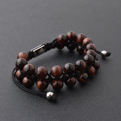 Brown Gemstone Beads Bracelet, Adjustable Knot - 8mm