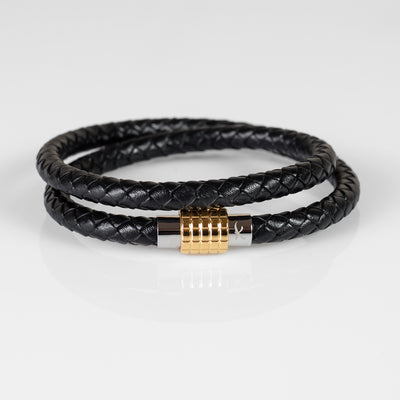Luxury Men’s Bracelet – Double Strand  Black - Golden Clasp