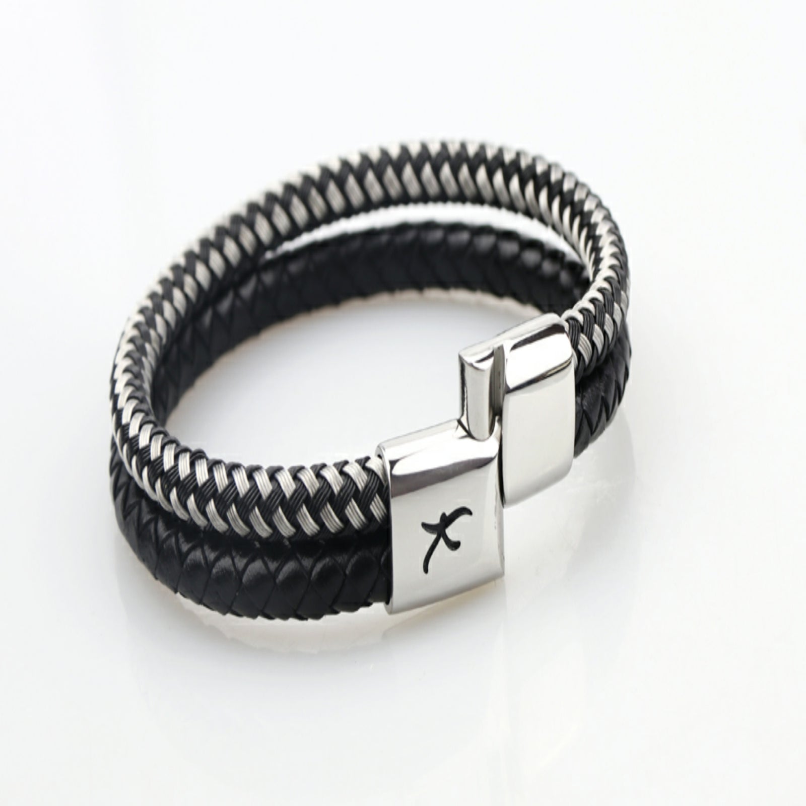 Luxury Men’s Bracelet – Double Black & Silver