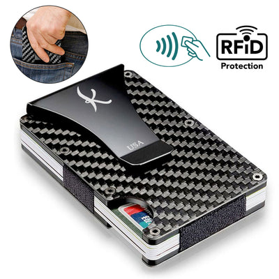 Black: RFID Blocking Carbon Fiber Wallet for Men & Women - Reinforced Money Clip - Gift Box